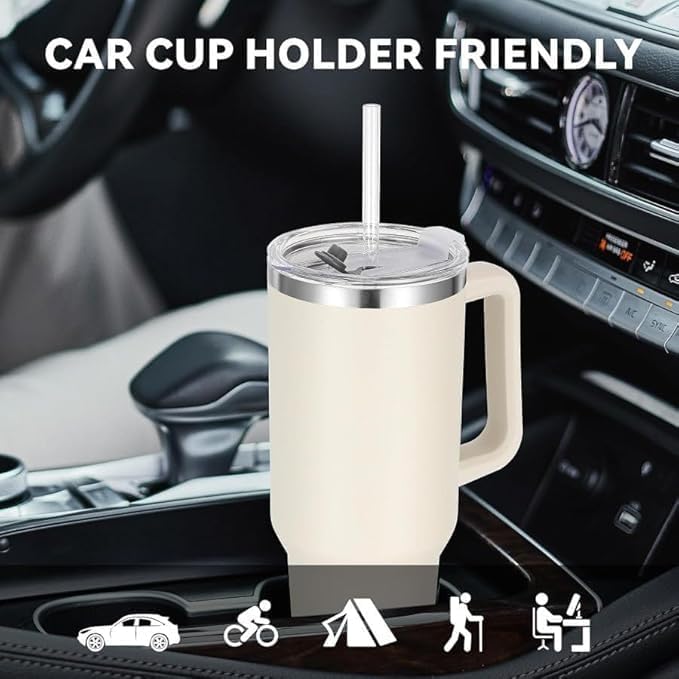 Tumbler with Handle and Straw Lid, Double wall Stainless Steel Insulated for Beverages