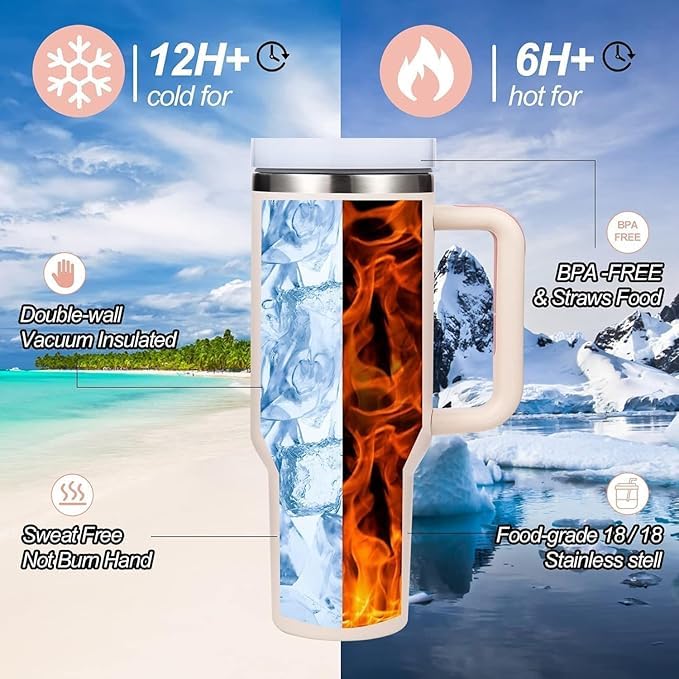 Tumbler with Handle and Straw Lid, Double wall Stainless Steel Insulated for Beverages
