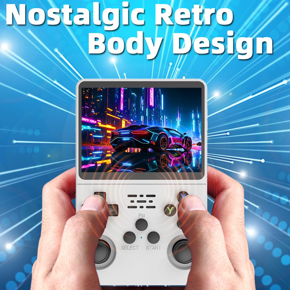 R36S Handheld Game Console 3.5 inch Preinstalled Emulator System White 32GB+64GB