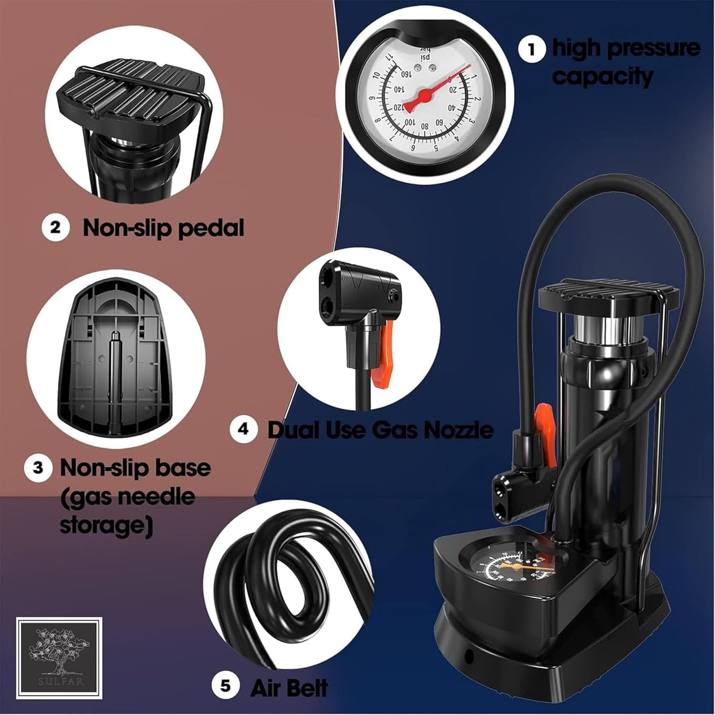 Portable High Pressure Foot Air Pump | For Bikes, Cars, Motorcycles and Sports balls