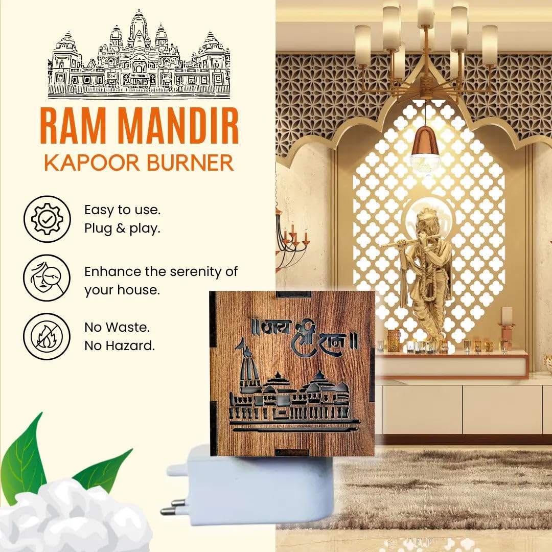 Shri Ram Ayodhya Mandir Wooden Kapoor Dani β Aroma Diffuser, Camphor Burner & Night Lamp