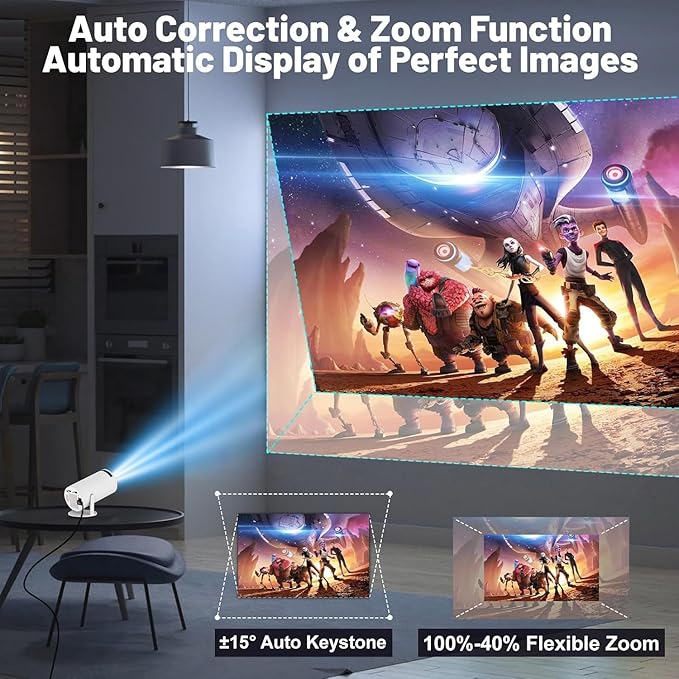 Portable Mini Projector, 4K 1080P Full HD Projector, WiFi, Android 11, Compatible with TV Stick/Windows/iOS/Android