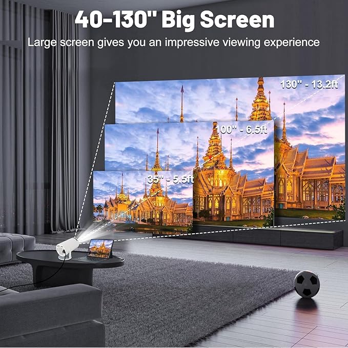 Portable Mini Projector, 4K 1080P Full HD Projector, WiFi, Android 11, Compatible with TV Stick/Windows/iOS/Android