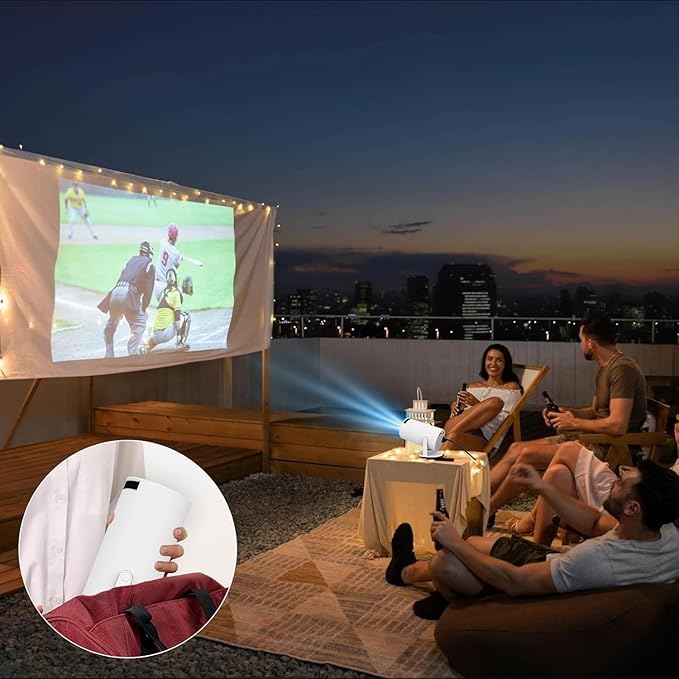 Portable Mini Projector, 4K 1080P Full HD Projector, WiFi, Android 11, Compatible with TV Stick/Windows/iOS/Android