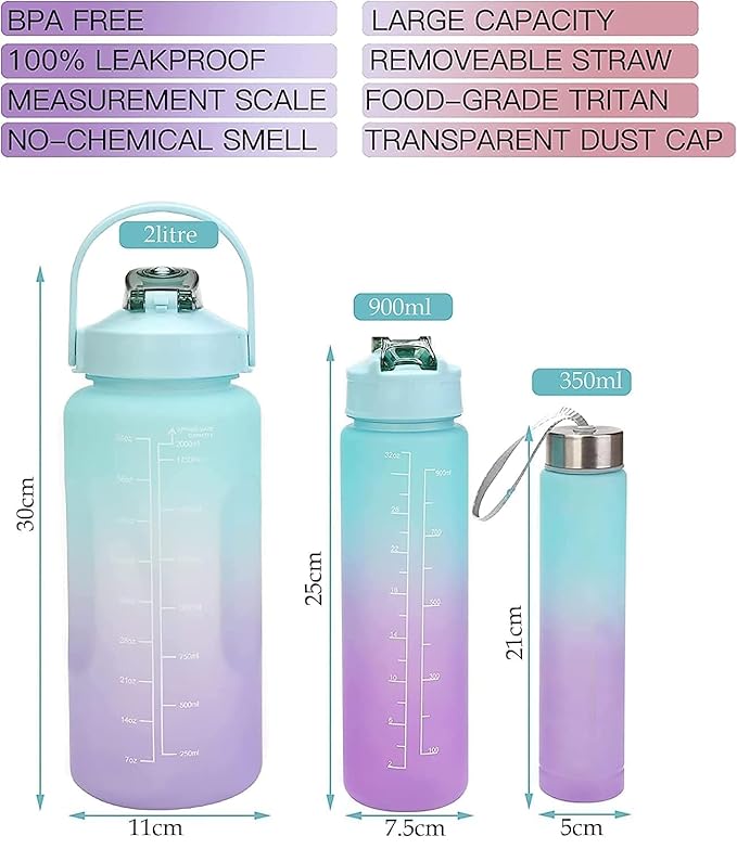 Motivational Water Bottle 3 in 1 Set