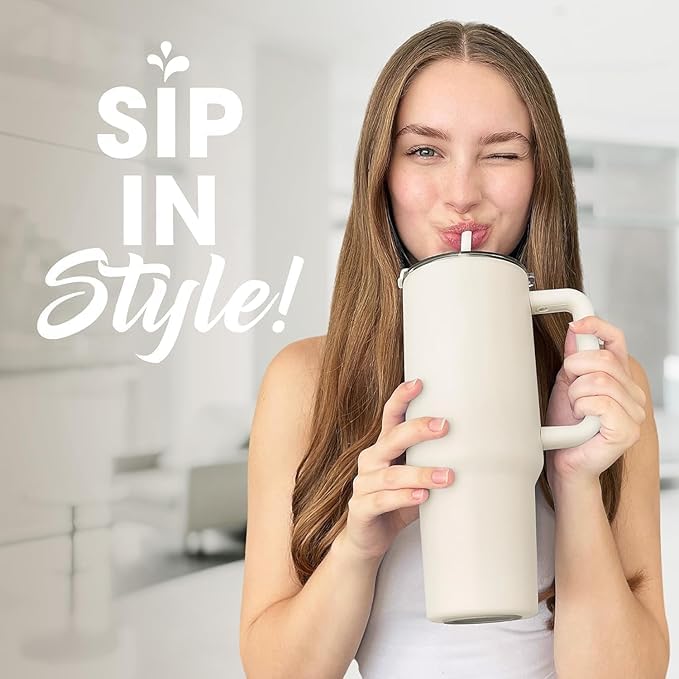 Tumbler with Handle and Straw Lid, Double wall Stainless Steel Insulated for Beverages