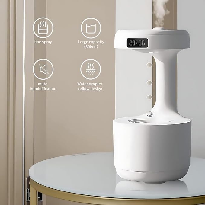 Anti-Gravity Humidifier | Reverse water drop | LED Clock Display