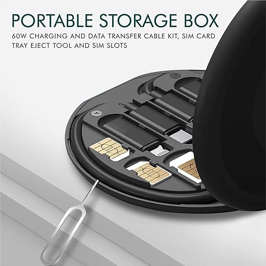 Fast Charging Travel Cable Kit | Universal Data Cable Set with SIM Storage, Mobile Stand