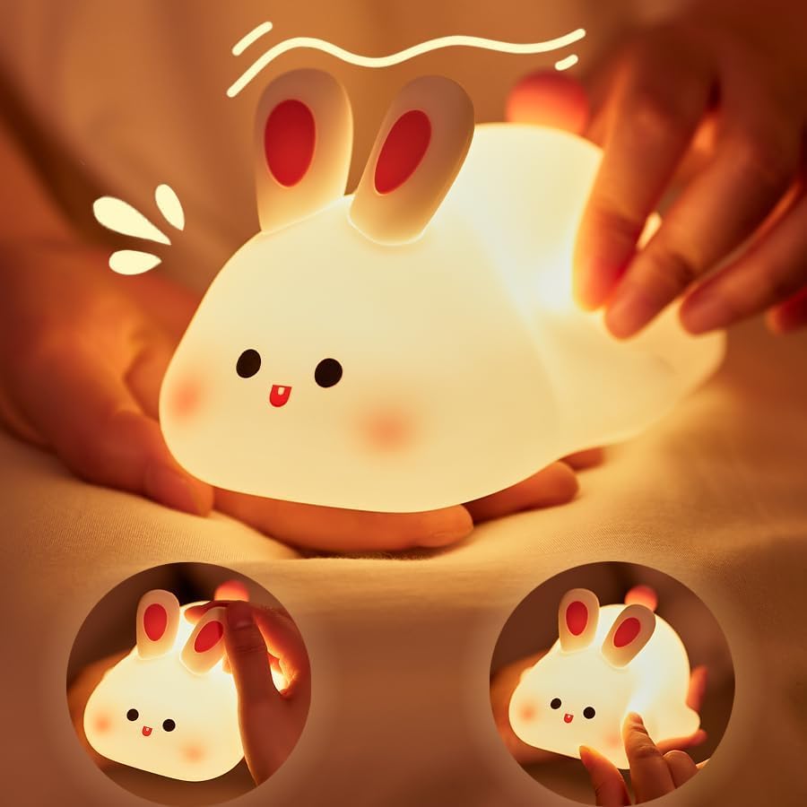 Rabbit Night Lamp |3 brightness levels | 7-color glow |15-hour rechargeable Battery