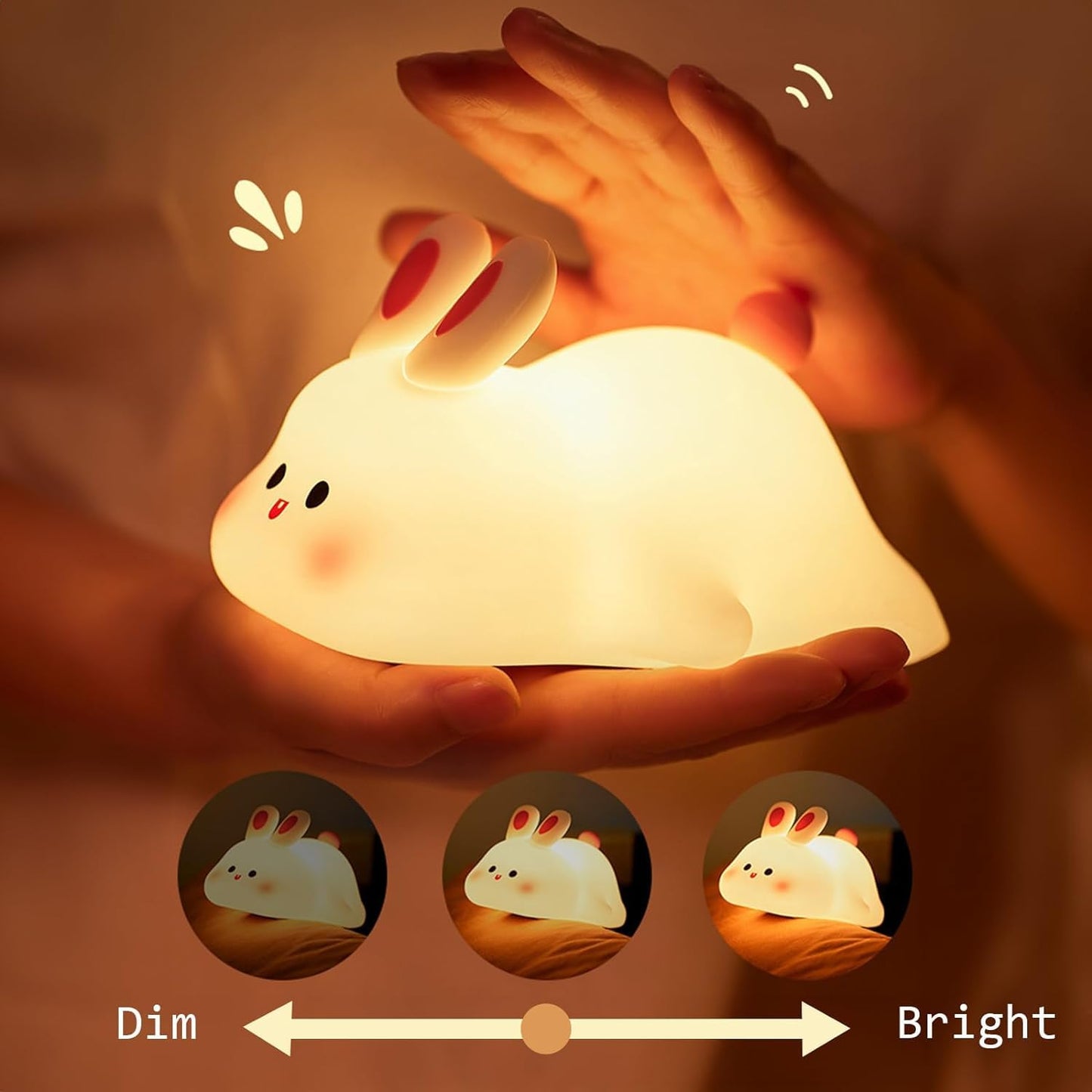Rabbit Night Lamp |3 brightness levels | 7-color glow |15-hour rechargeable Battery
