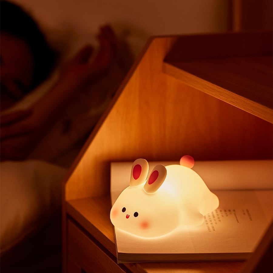 Rabbit Night Lamp |3 brightness levels | 7-color glow |15-hour rechargeable Battery