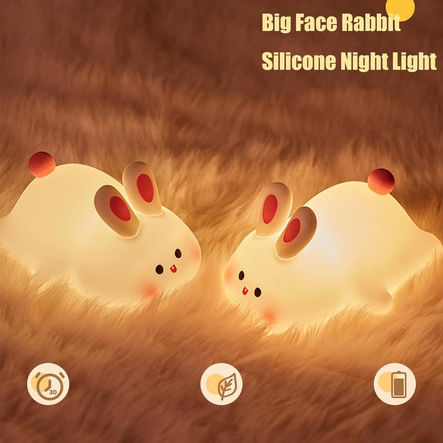 Rabbit Night Lamp |3 brightness levels | 7-color glow |15-hour rechargeable Battery