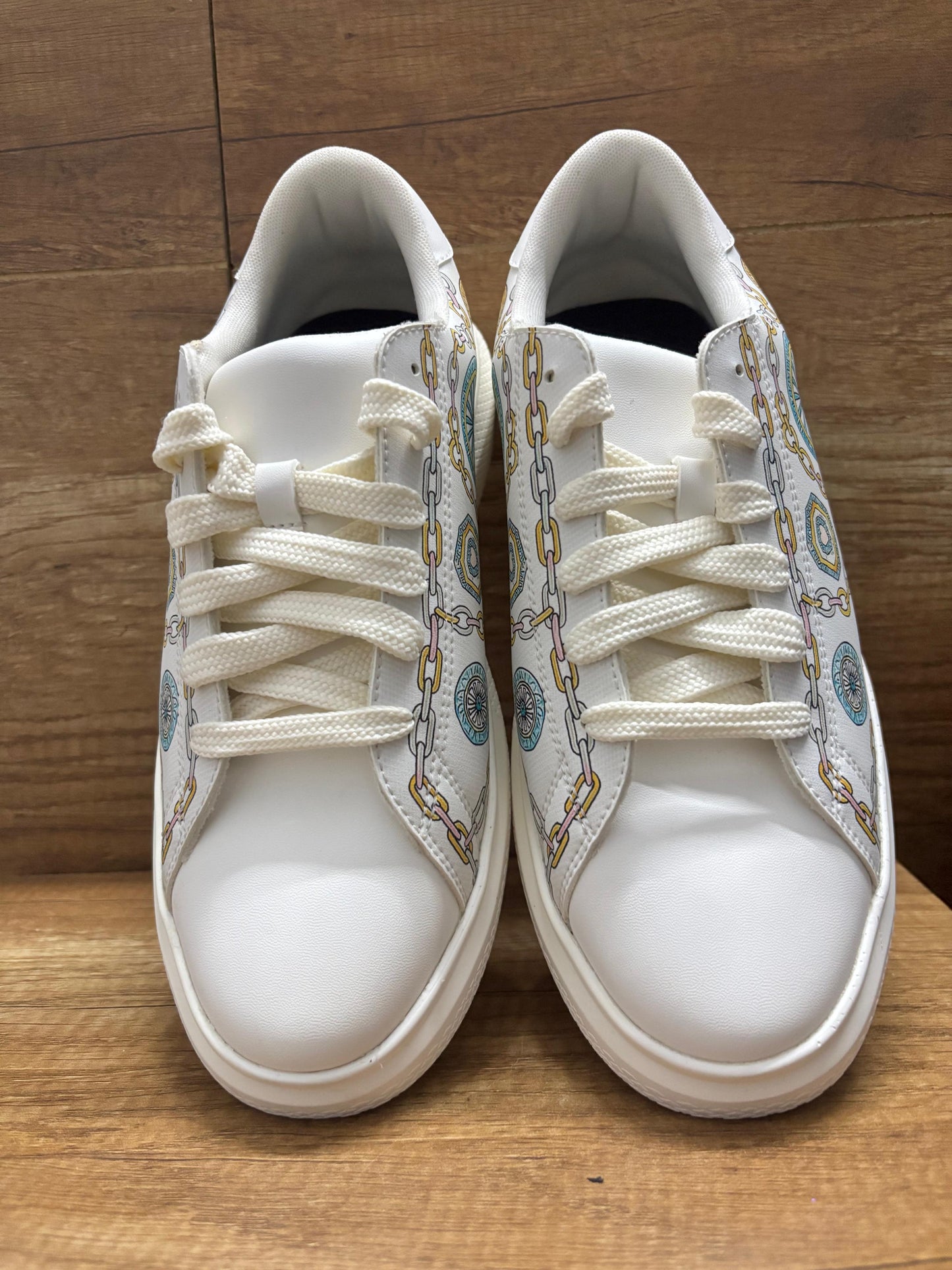 White Gold Synthetic Printed Casual Sneaker Shoes for Mens | Trendy Fashionable Everyday Wear Lace-Up Comfortable Lightweight Soft Cushioned